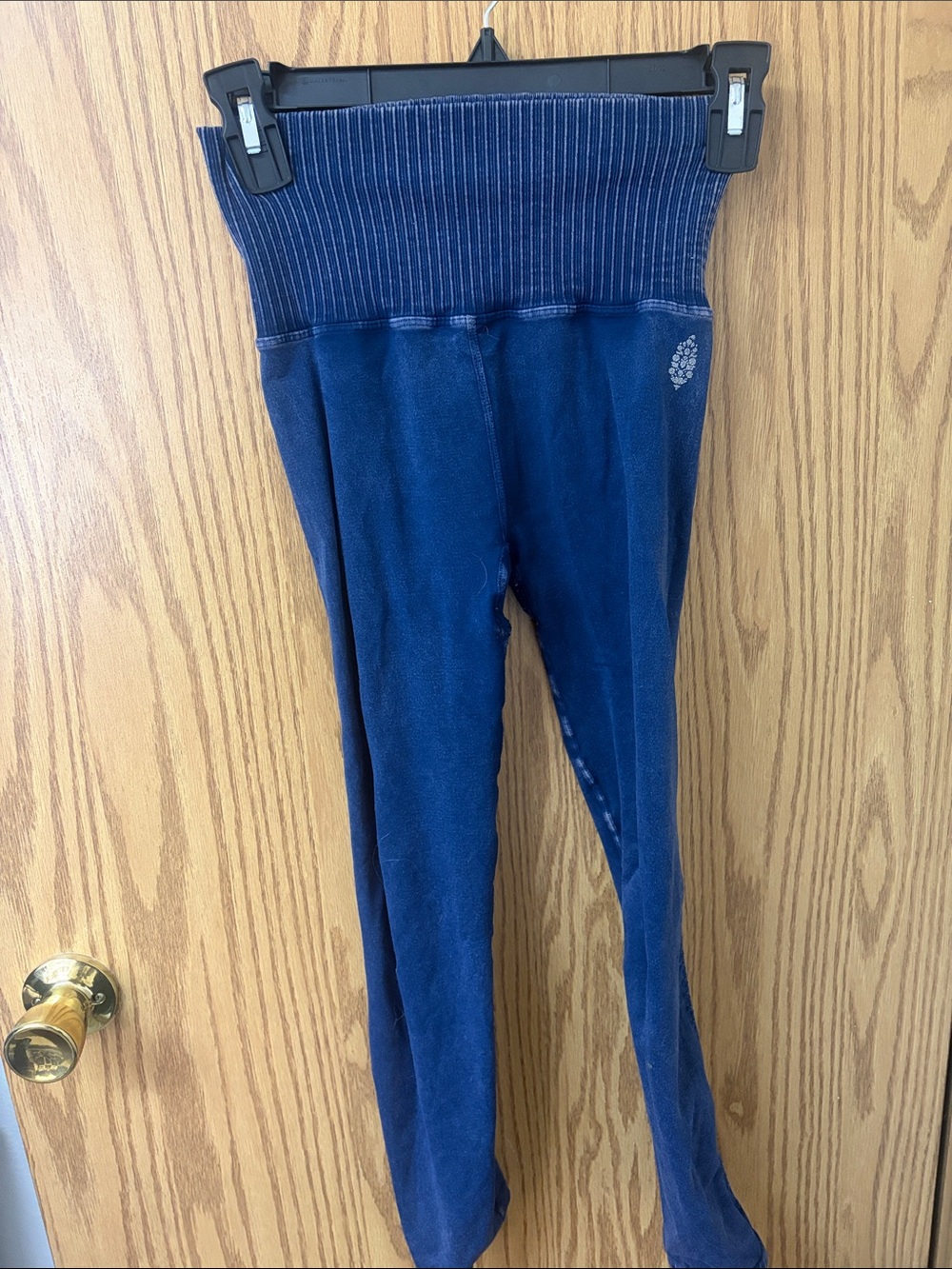 Free People Navy Blue Ribbed-Waist Leggings